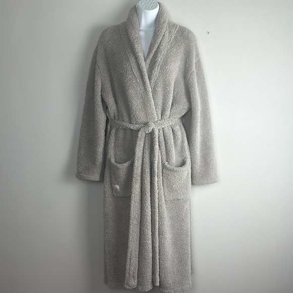 Barefoot Dreams Unisex Cozychic Robe Size 2 Gray Pockets Collar Cozy Loungewear - Picture 2 of 16